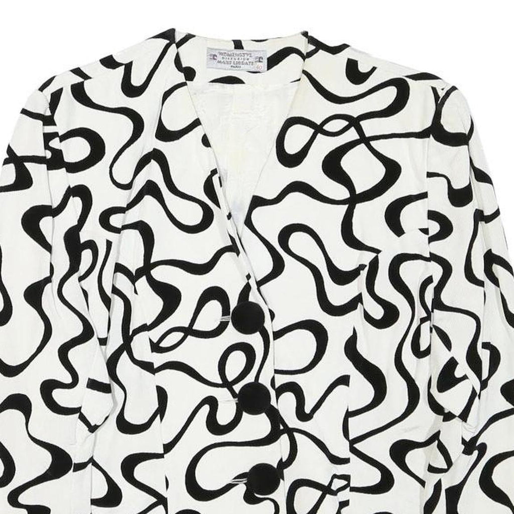 WOMENSTYL Womens White & Black Abstract Pattern Button Cotton Blend Jacket M