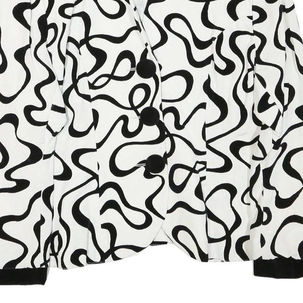 WOMENSTYL Womens White & Black Abstract Pattern Button Cotton Blend Jacket M