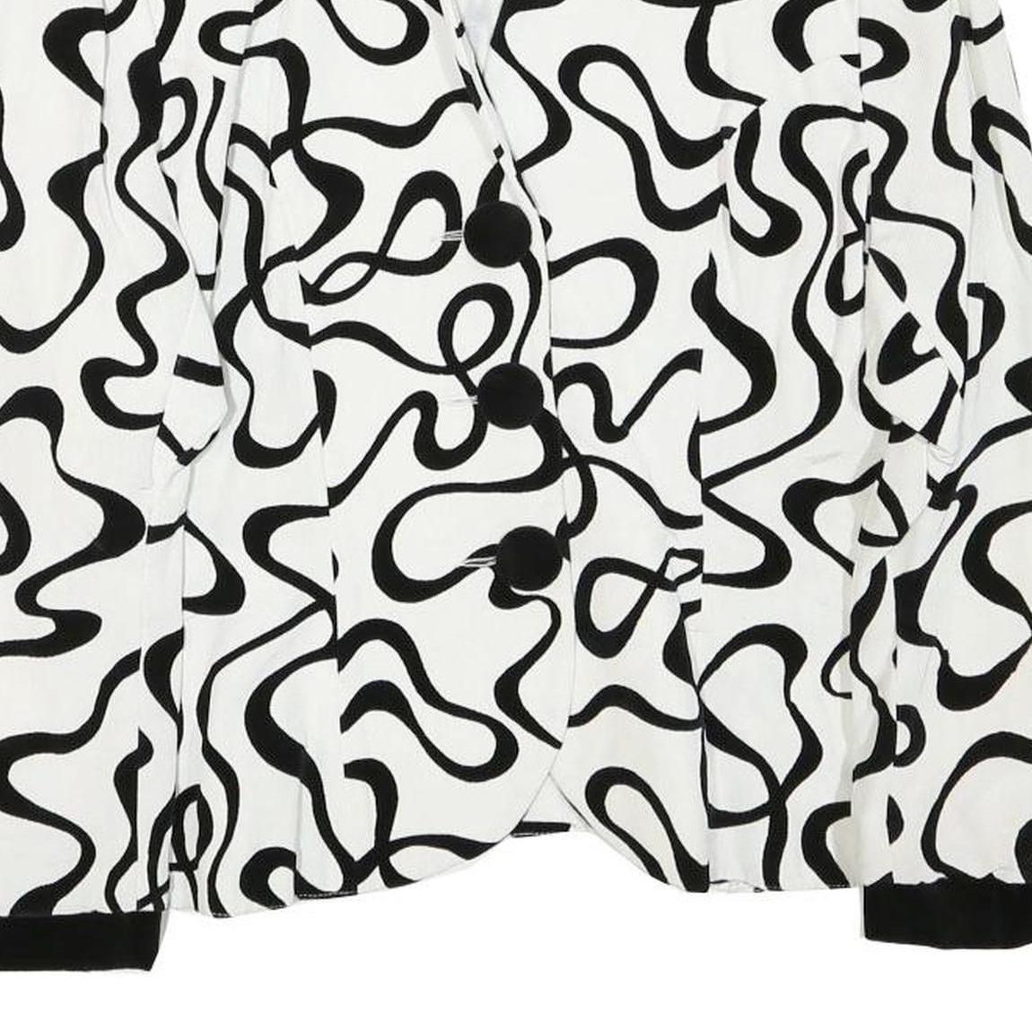 WOMENSTYL Womens White & Black Abstract Pattern Button Cotton Blend Jacket M