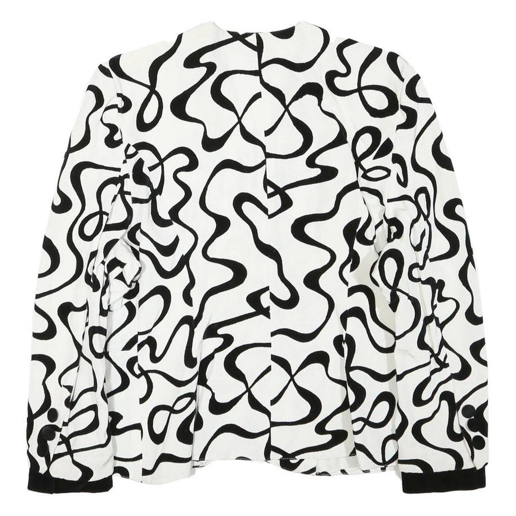 WOMENSTYL Womens White & Black Abstract Pattern Button Cotton Blend Jacket M