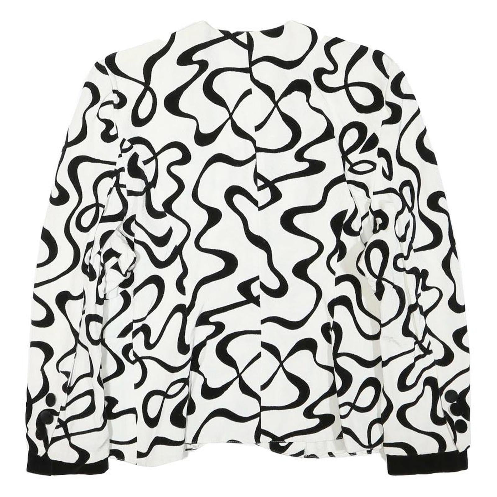 WOMENSTYL Womens White & Black Abstract Pattern Button Cotton Blend Jacket M