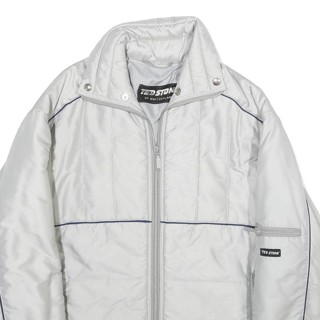 TED STONE Mens White Jacket L Woven Plain Zip Padded Lightweight