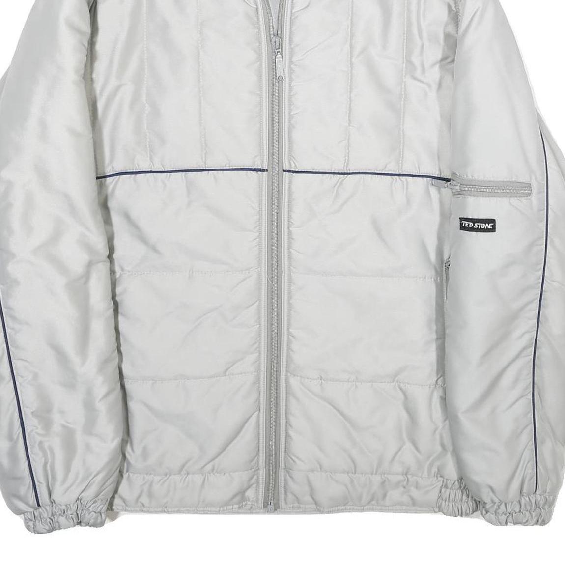 TED STONE Mens White Jacket L Woven Plain Zip Padded Lightweight