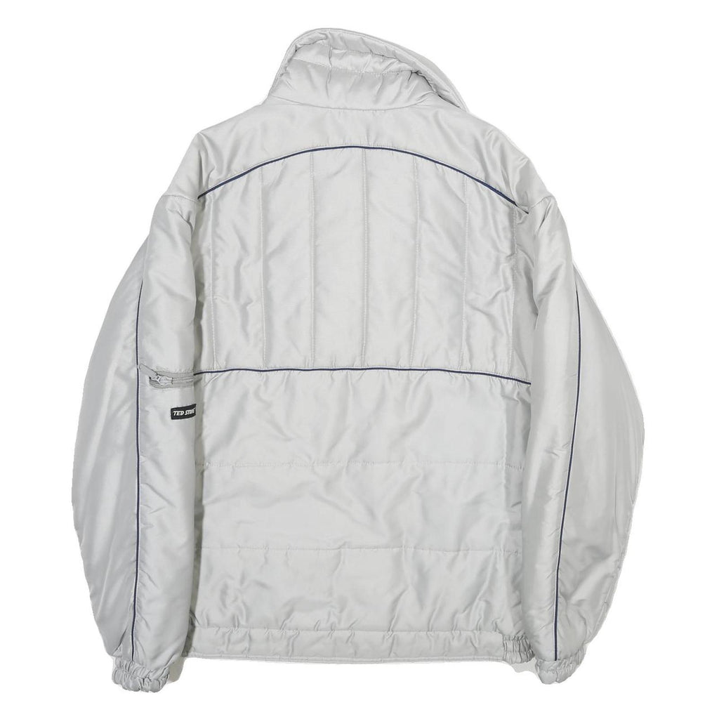 TED STONE Mens White Jacket L Woven Plain Zip Padded Lightweight