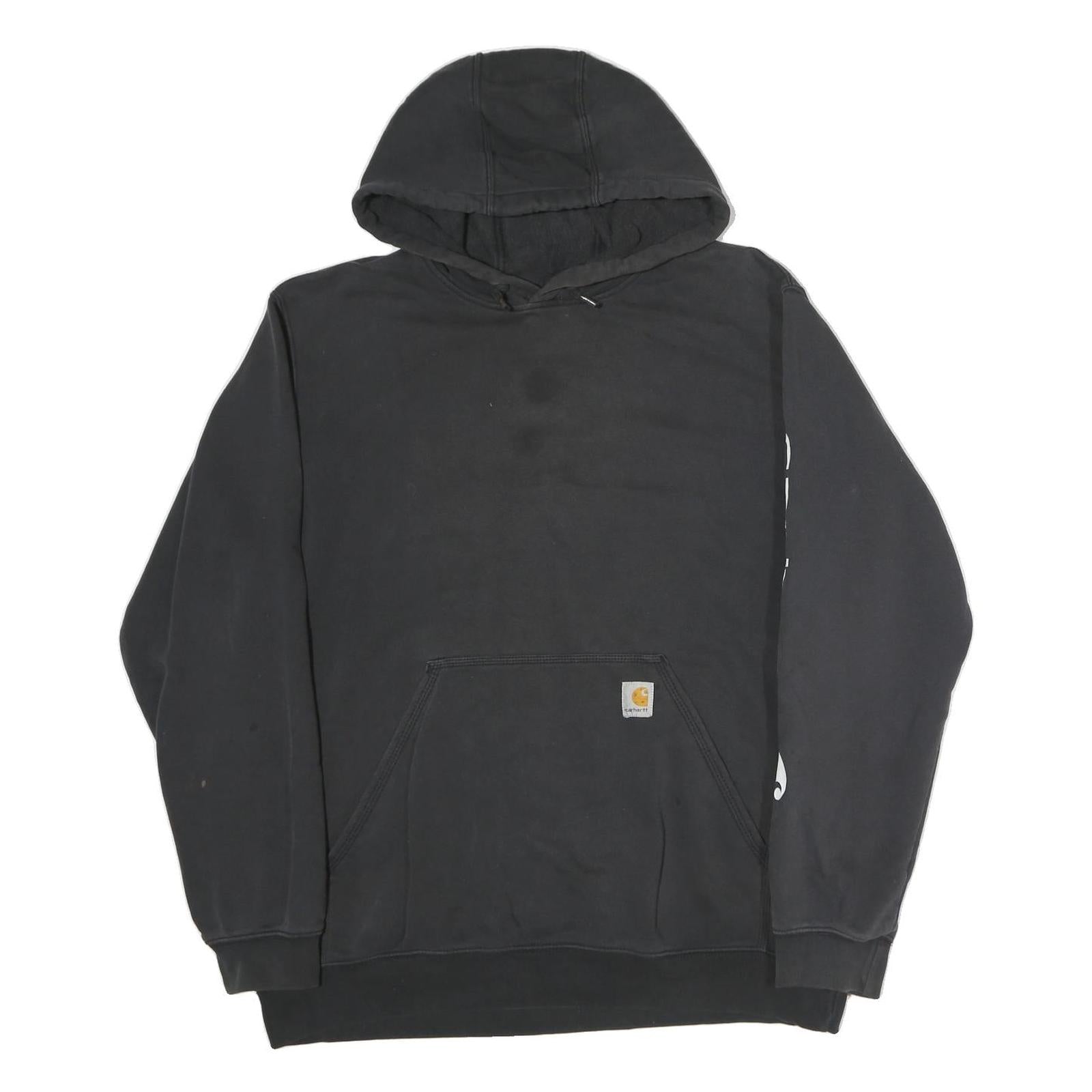 CARHARTT Mens Black Cotton Pullover Hoodie L Printed Sleeve Logo Casual