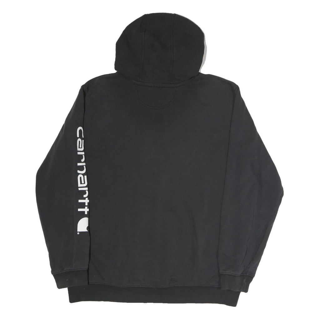CARHARTT Mens Black Cotton Pullover Hoodie L Printed Sleeve Logo Casual