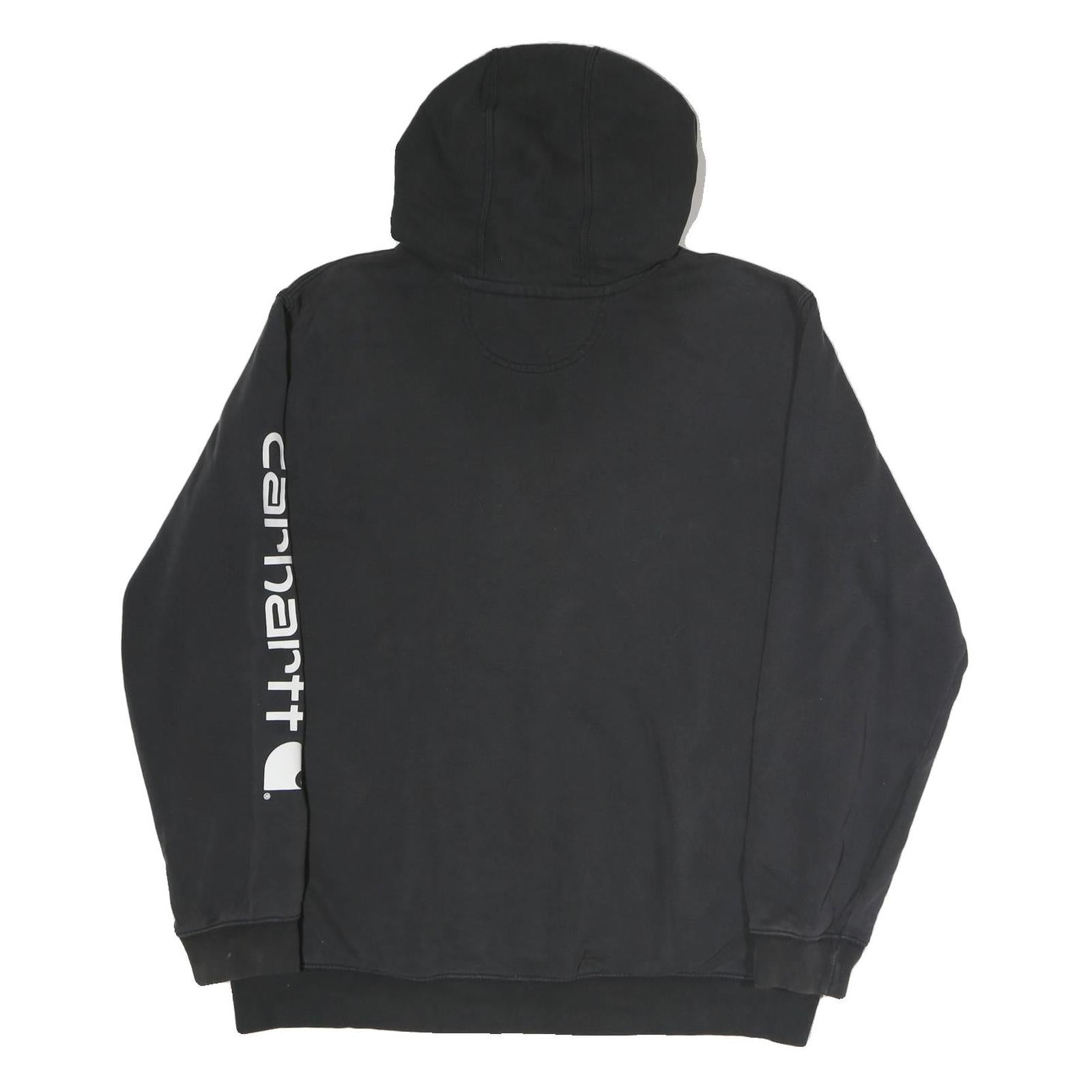 CARHARTT Mens Black Cotton Pullover Hoodie L Printed Sleeve Logo Casual