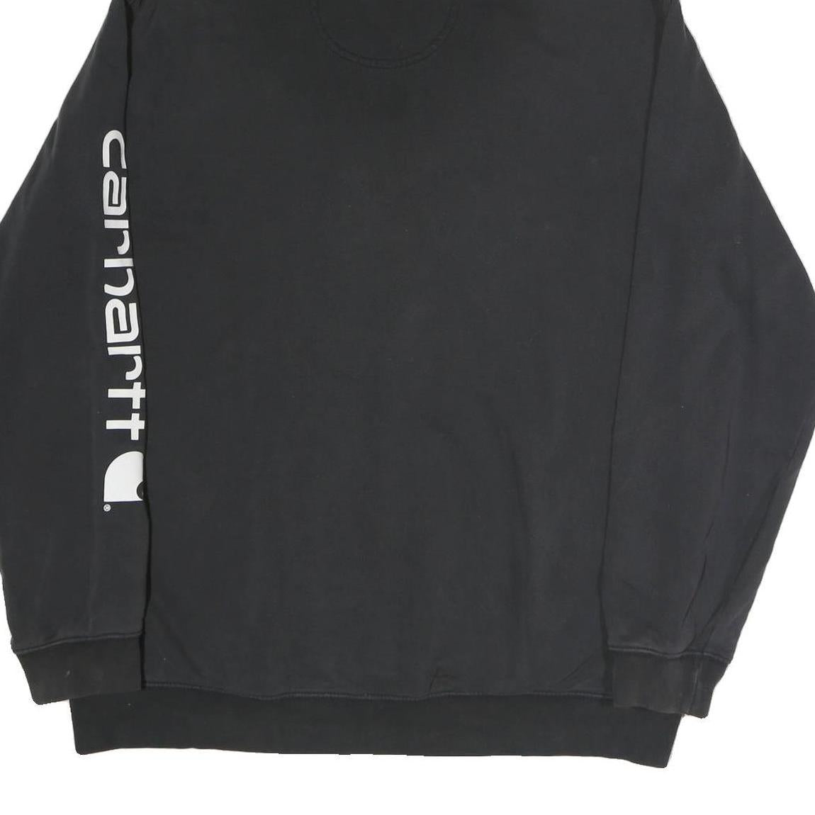 CARHARTT Mens Black Cotton Pullover Hoodie L Printed Sleeve Logo Casual