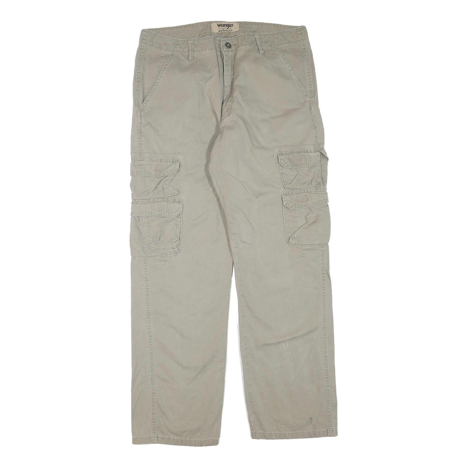 WRANGLER Mens Regular Fit Beige Cargo Trousers W34 L32 Cotton Blend Zip Pocketed