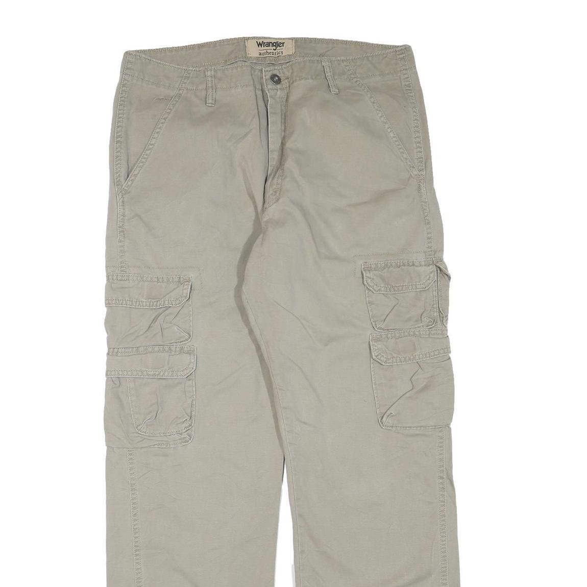 WRANGLER Mens Regular Fit Beige Cargo Trousers W34 L32 Cotton Blend Zip Pocketed