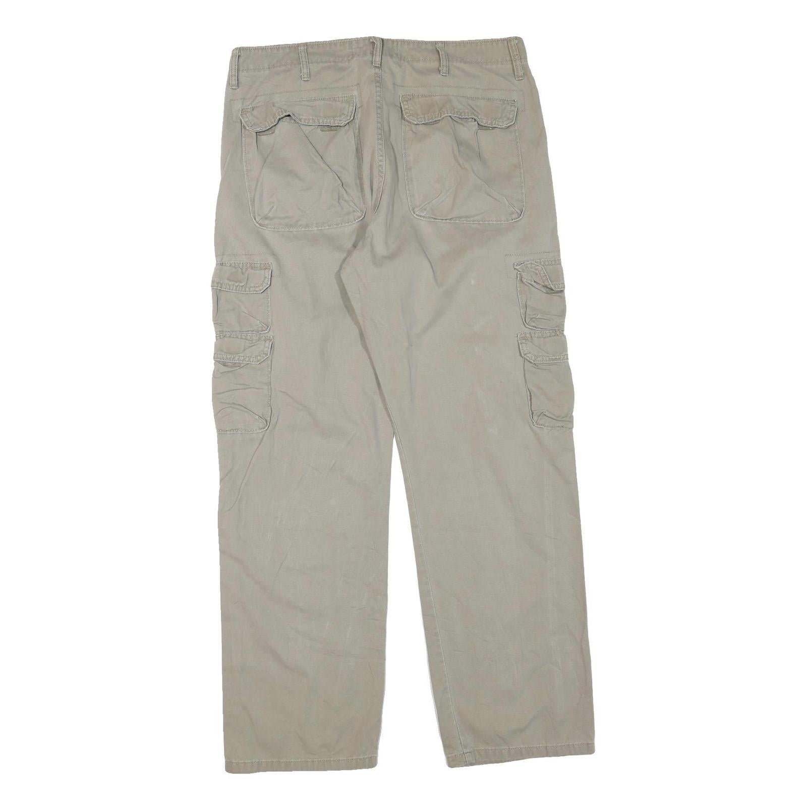 WRANGLER Mens Regular Fit Beige Cargo Trousers W34 L32 Cotton Blend Zip Pocketed