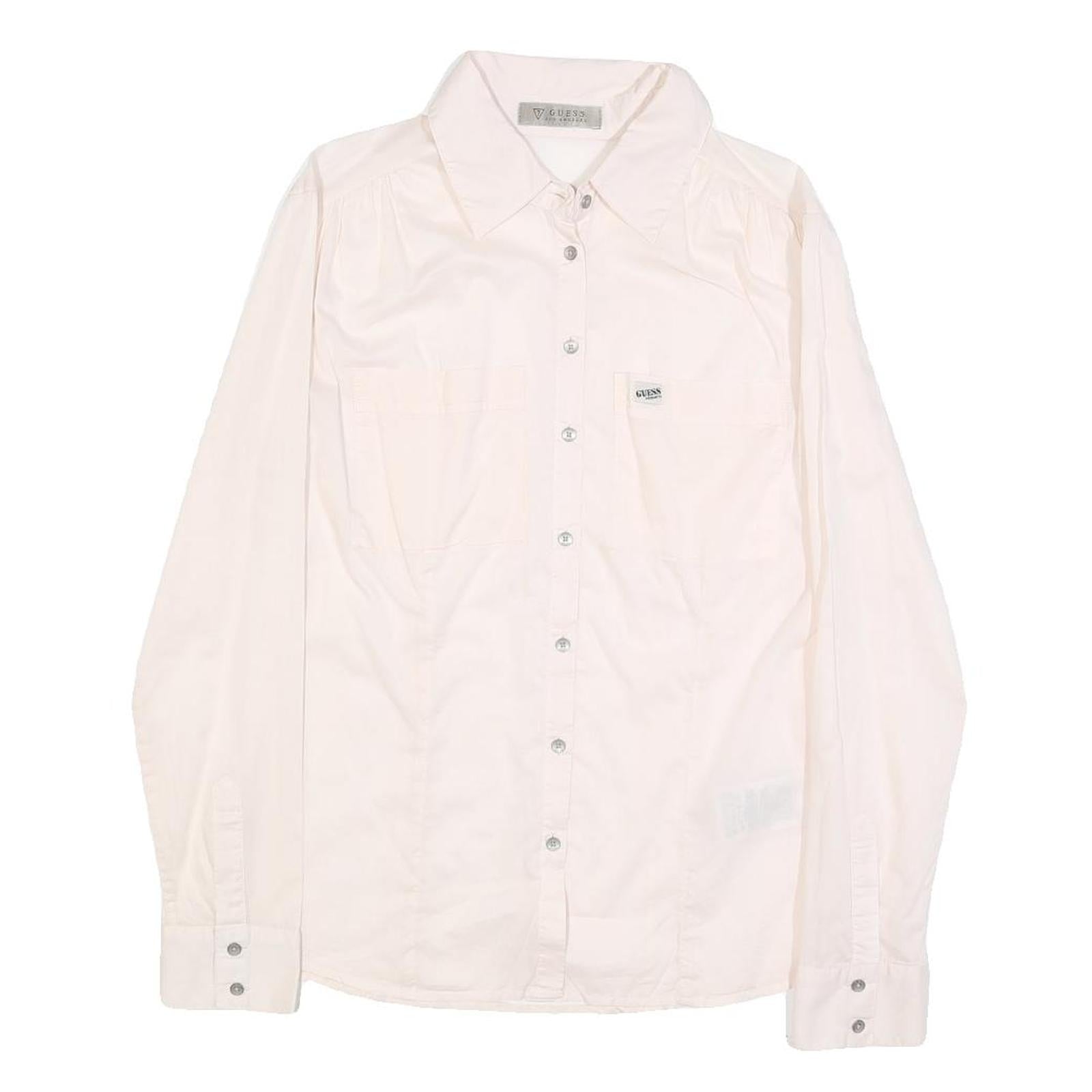 GUESS Womens White Cotton Shirt XS Classic Long Sleeve Button Front