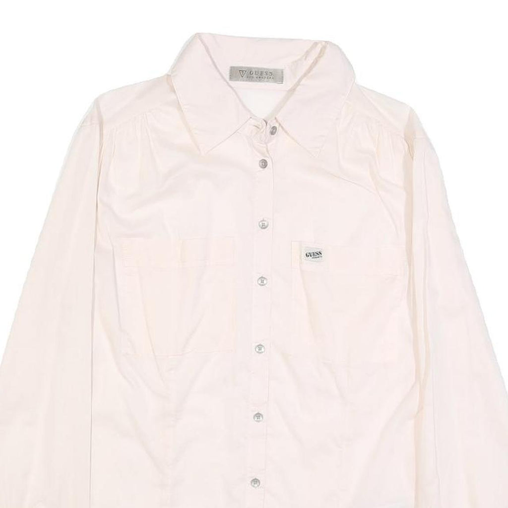 GUESS Womens White Cotton Shirt XS Classic Long Sleeve Button Front