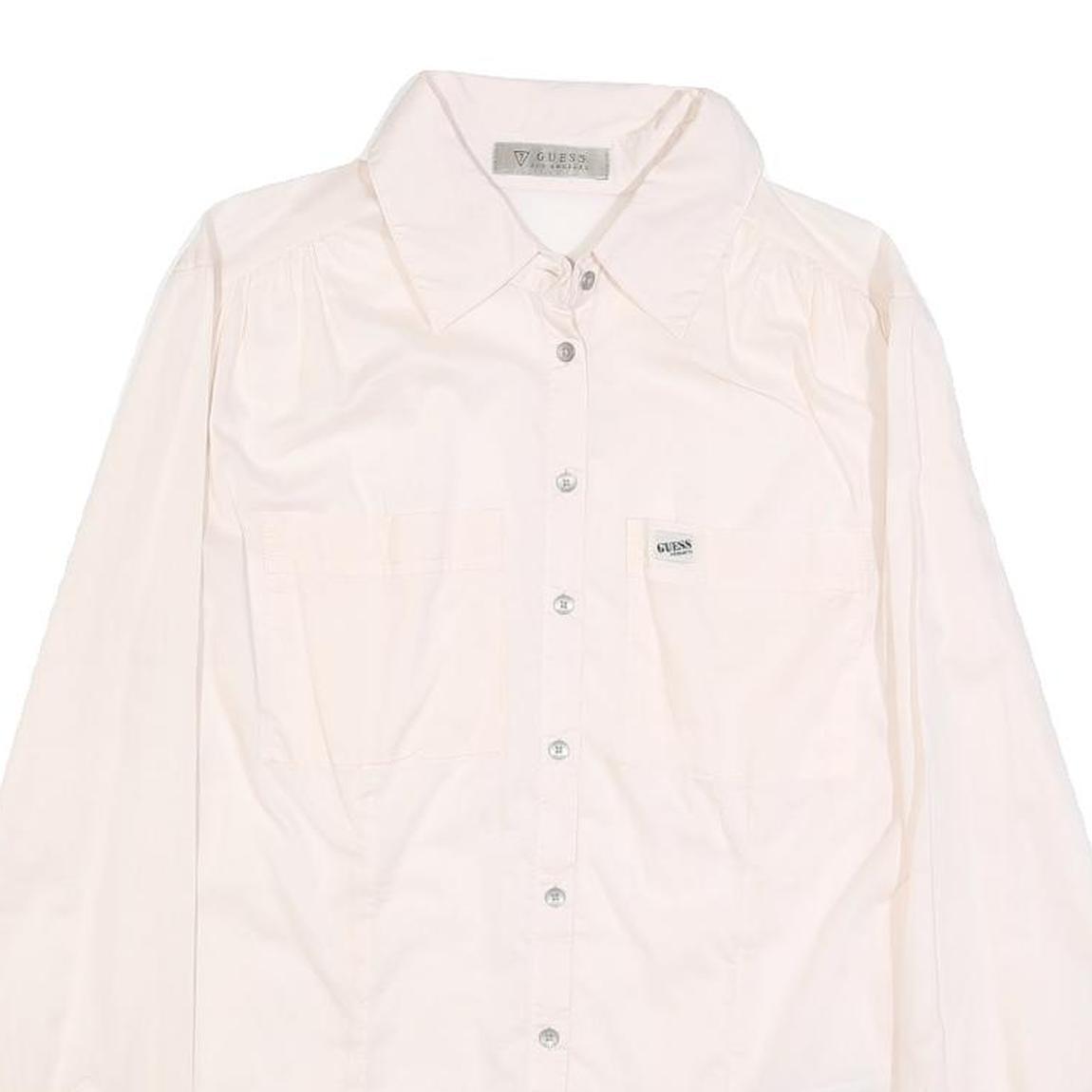 GUESS Womens White Cotton Shirt XS Classic Long Sleeve Button Front