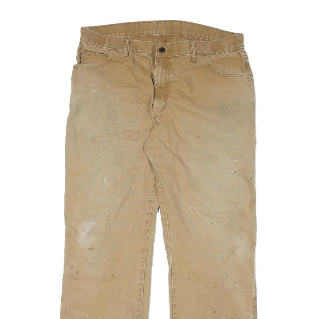 DICKIES Mens Cotton Blend Beige Regular Straight Trousers W36 L31 Workwear