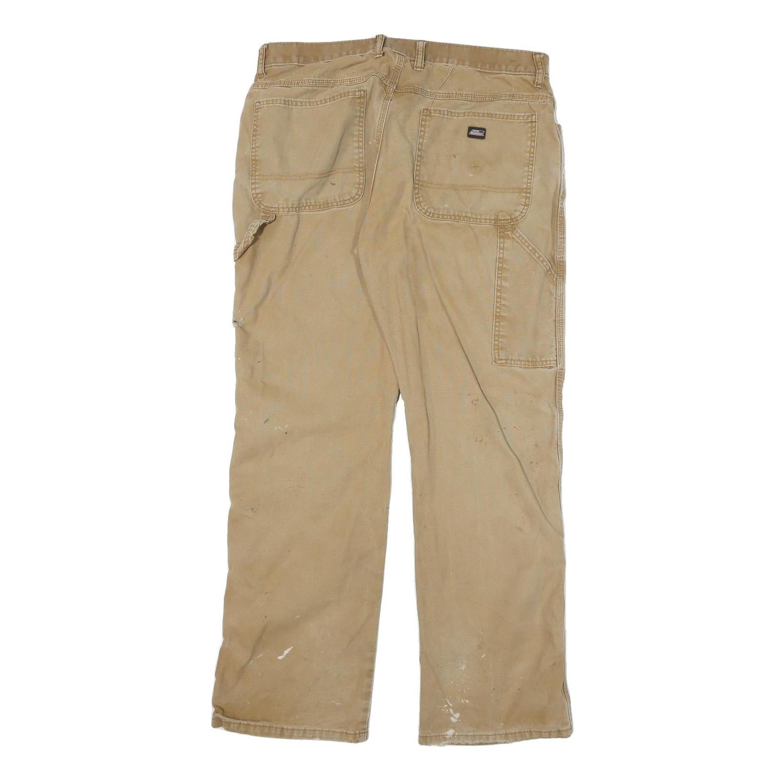 DICKIES Mens Cotton Blend Beige Regular Straight Trousers W36 L31 Workwear