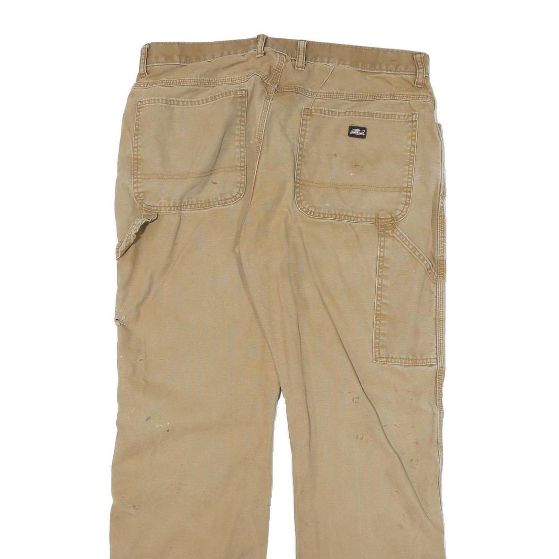 DICKIES Mens Cotton Blend Beige Regular Straight Trousers W36 L31 Workwear