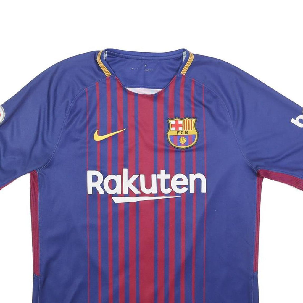 NIKE Mens 2017-18 Messi Blue Barcelona Home Football Shirt M Short Sleeve