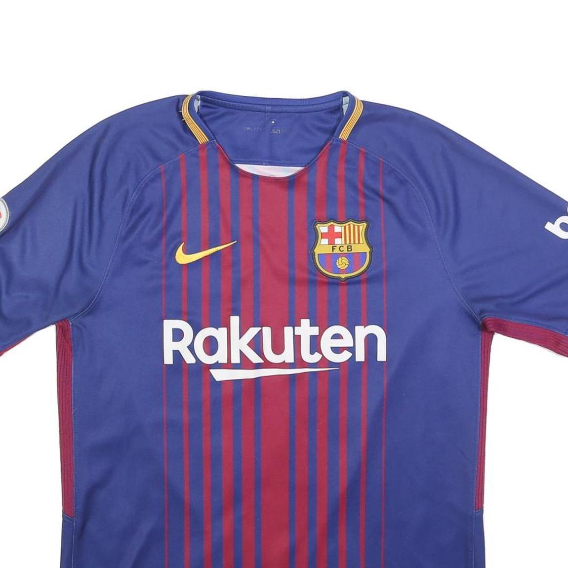 NIKE Mens 2017-18 Messi Blue Barcelona Home Football Shirt M Short Sleeve