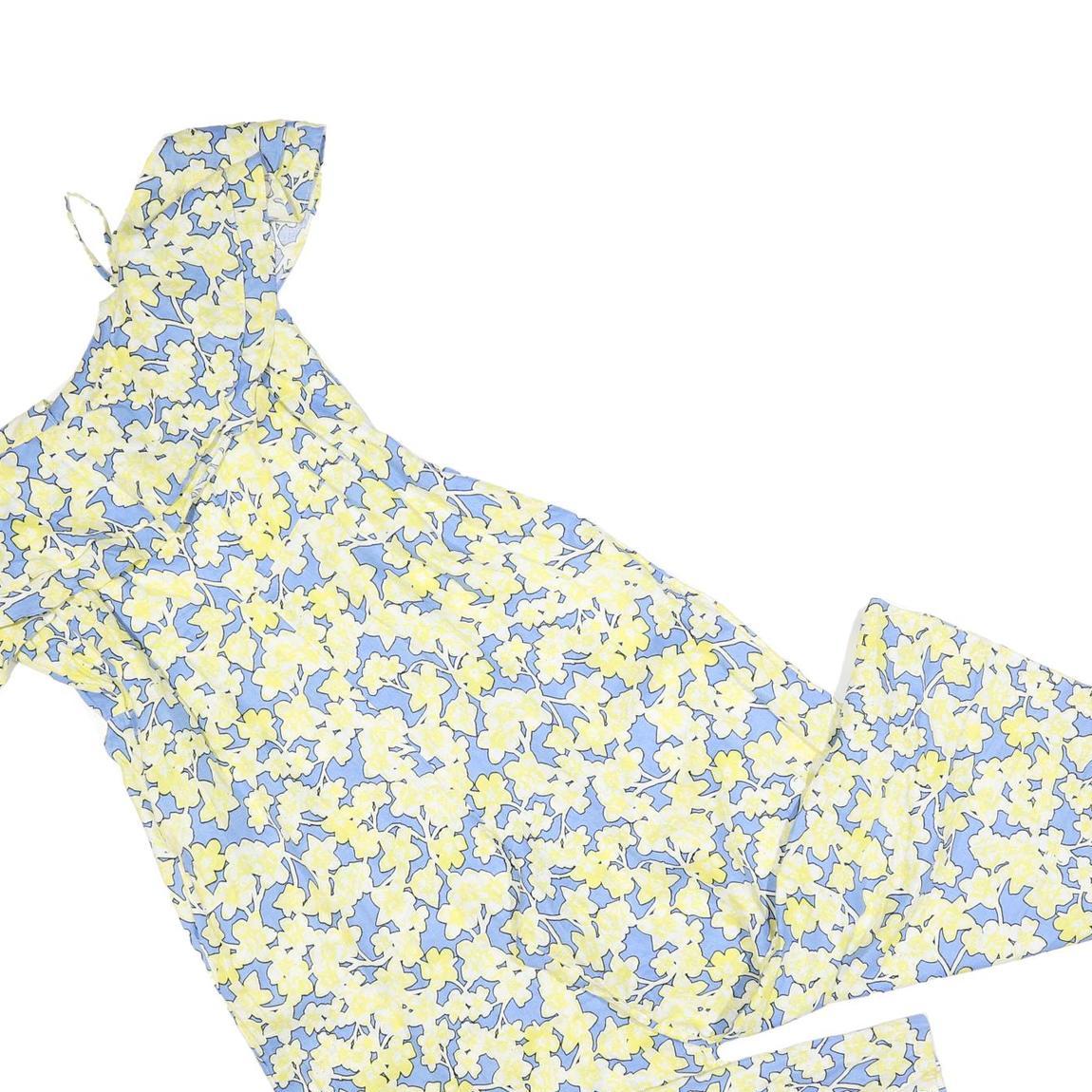 MINT VELVET Womens Blue & Yellow Floral Playsuit Linen Blend UK 14 Summer Casual