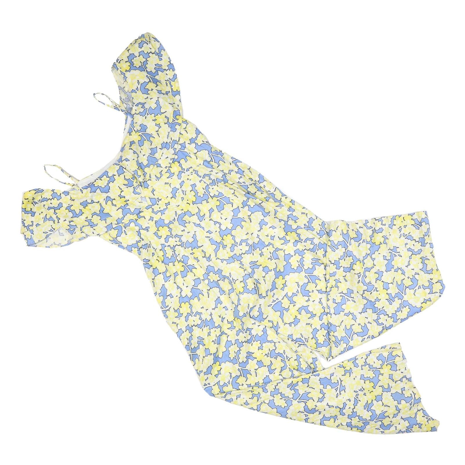 MINT VELVET Womens Blue & Yellow Floral Playsuit Linen Blend UK 14 Summer Casual