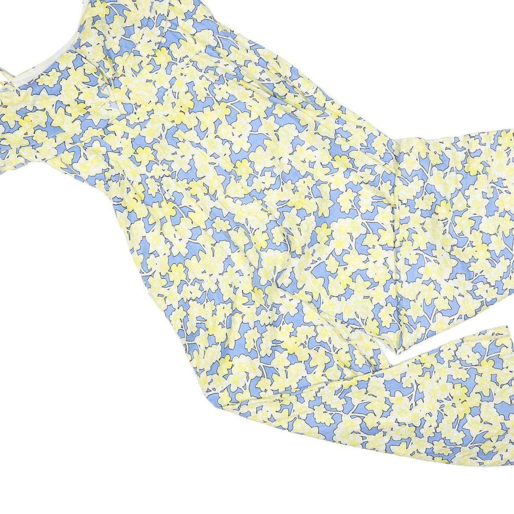 MINT VELVET Womens Blue & Yellow Floral Playsuit Linen Blend UK 14 Summer Casual