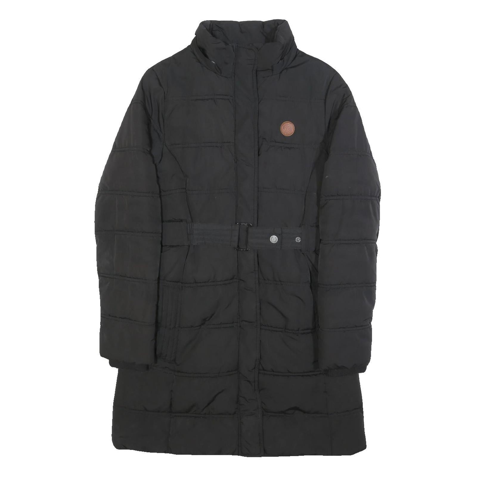 DIESEL Womens Black Jacket S Polyester Puffer Zip Belted Casual Warm Outerwear