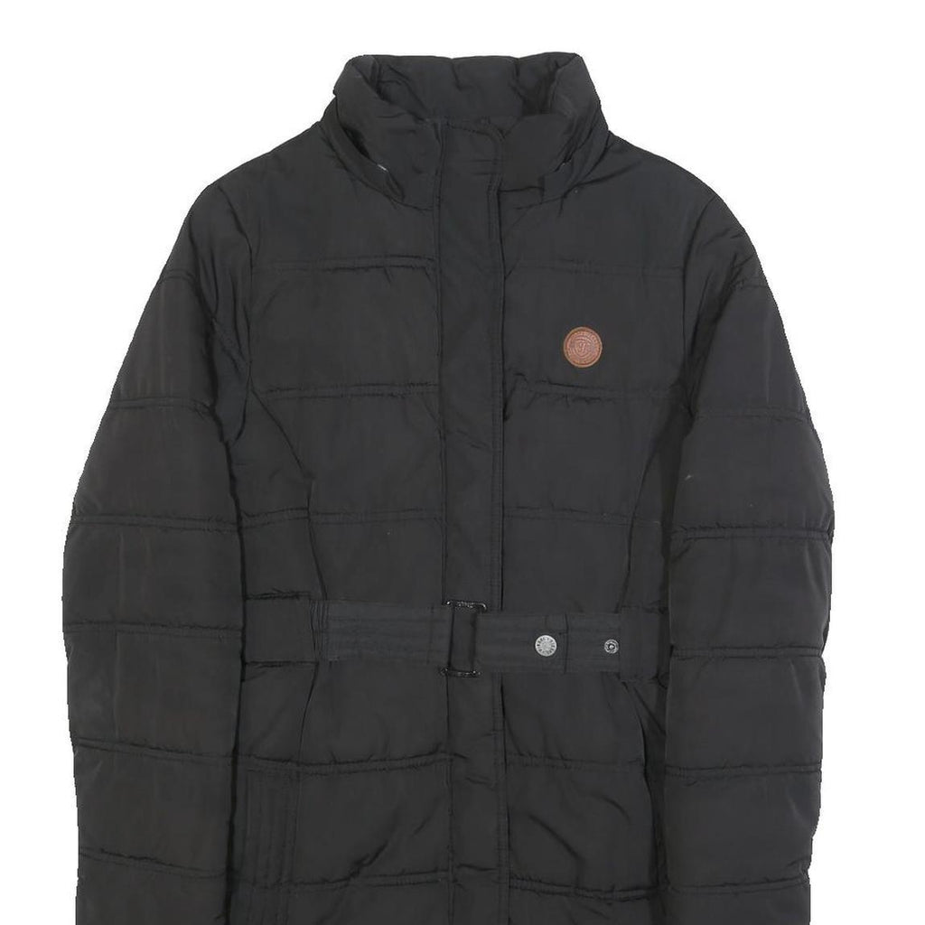 DIESEL Womens Black Jacket S Polyester Puffer Zip Belted Casual Warm Outerwear