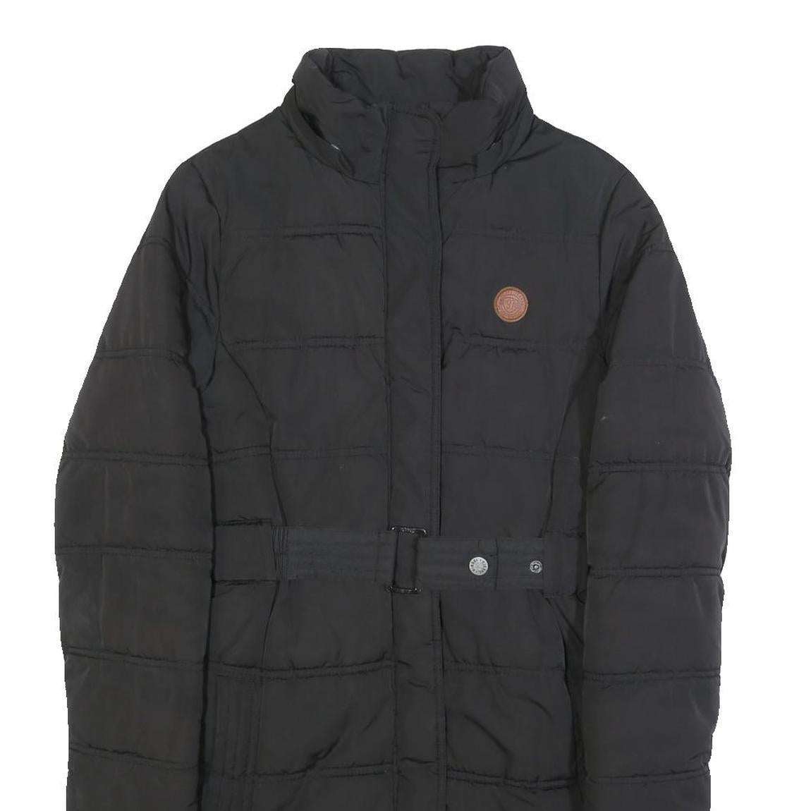 DIESEL Womens Black Jacket S Polyester Puffer Zip Belted Casual Warm Outerwear