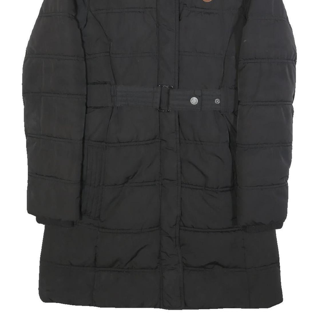 DIESEL Womens Black Jacket S Polyester Puffer Zip Belted Casual Warm Outerwear