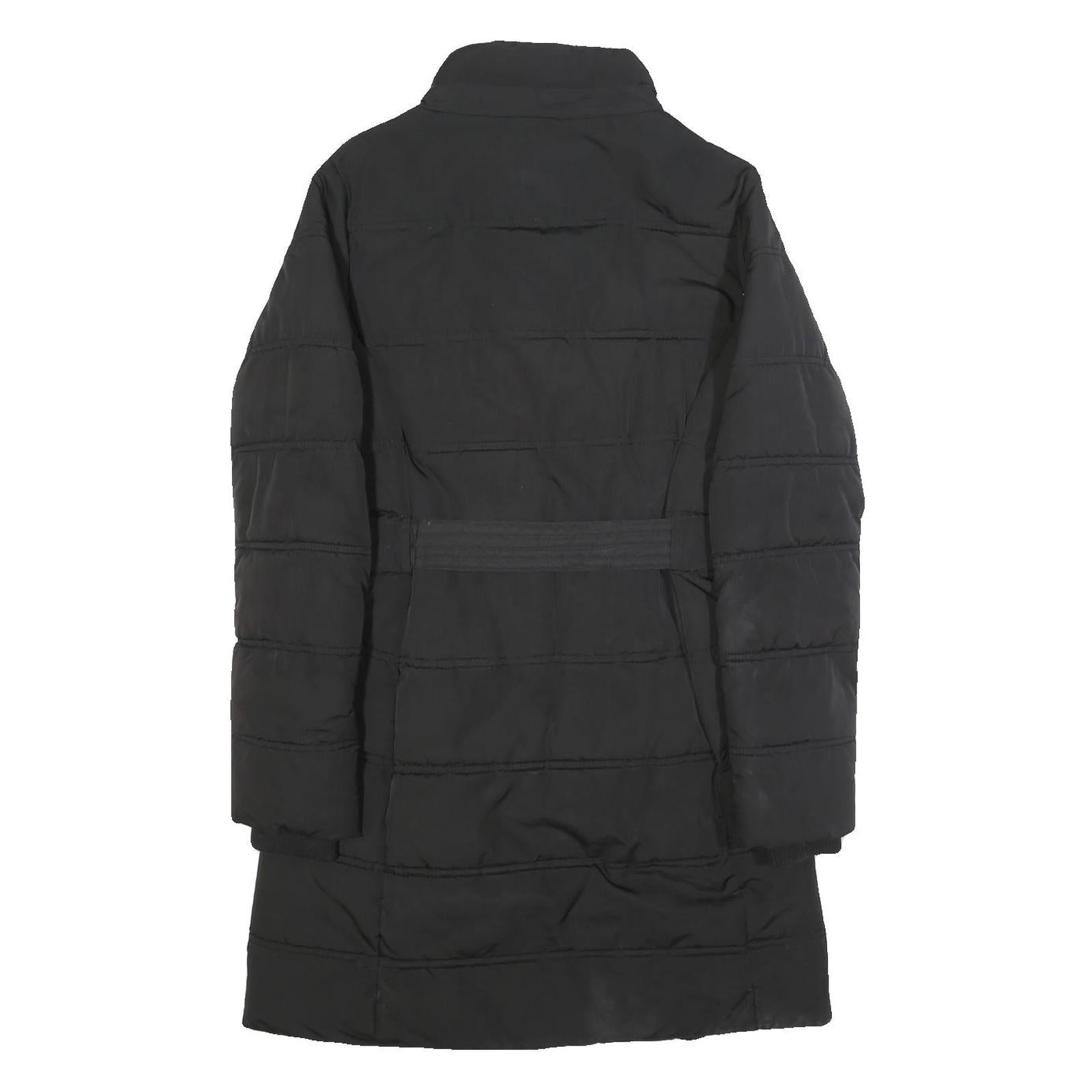 DIESEL Womens Black Jacket S Polyester Puffer Zip Belted Casual Warm Outerwear