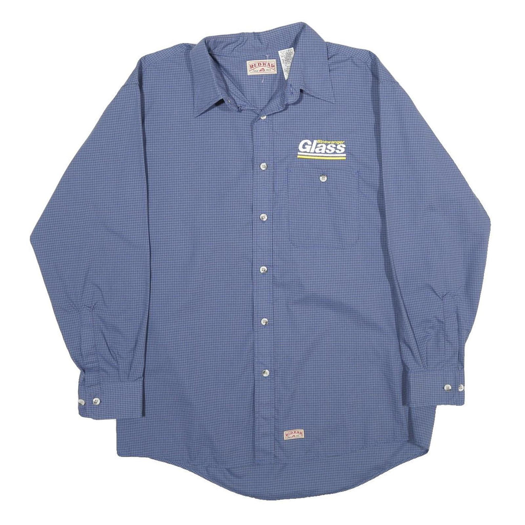 RED KAP Mens Blue Check Long Sleeve Shirt L Workwear Cotton Blend