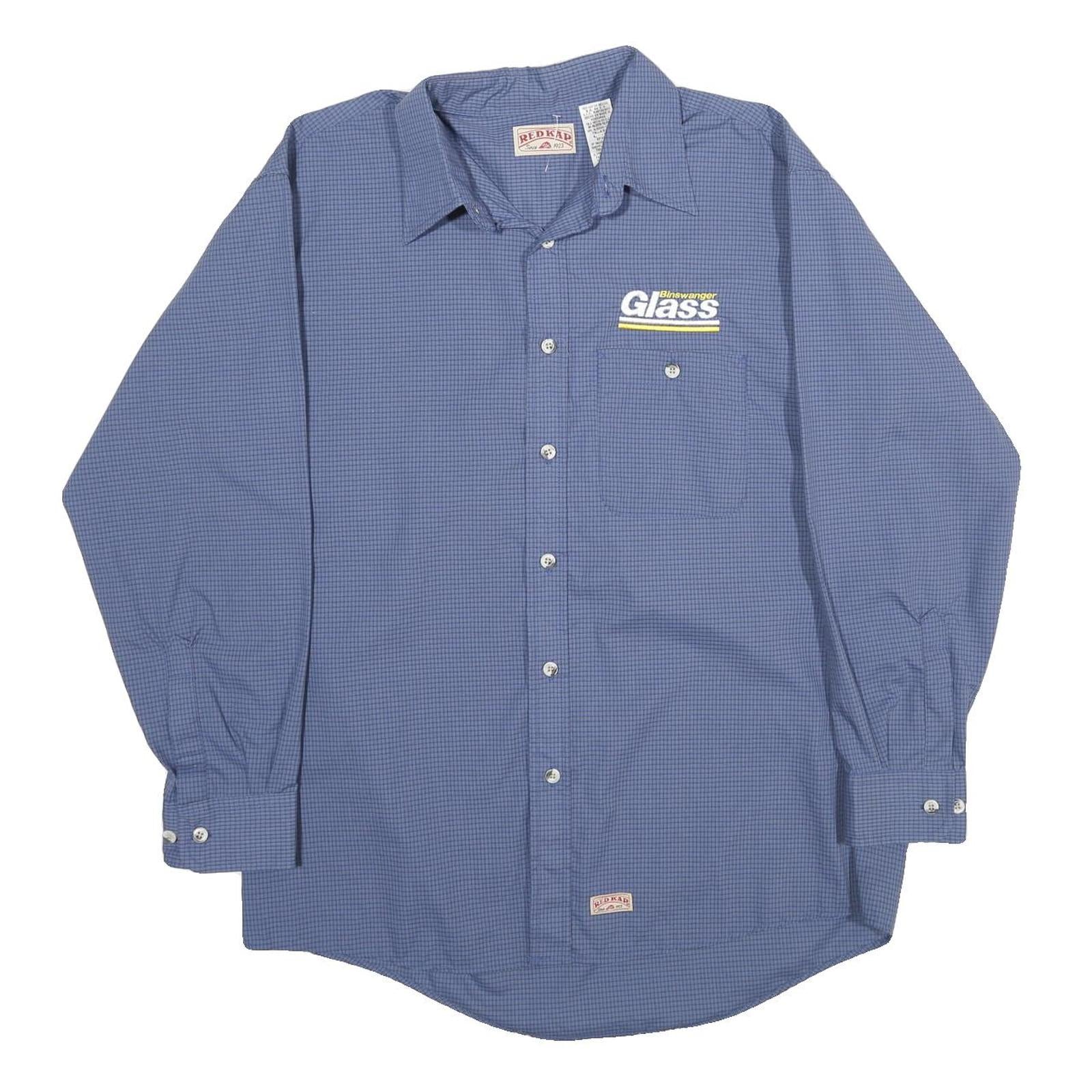RED KAP Mens Blue Check Long Sleeve Shirt L Workwear Cotton Blend