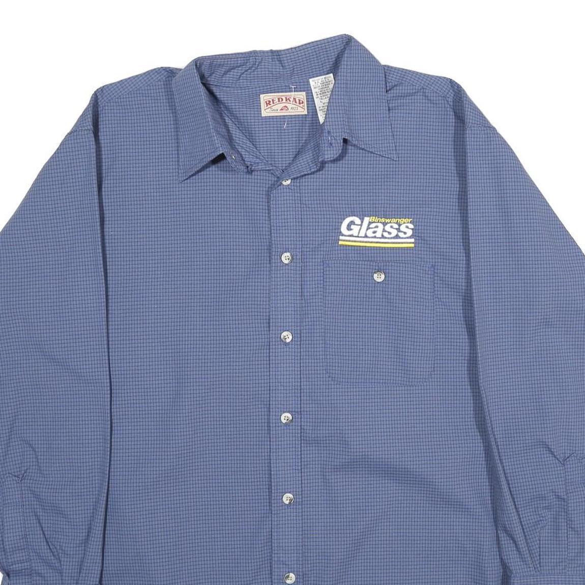 RED KAP Mens Blue Check Long Sleeve Shirt L Workwear Cotton Blend