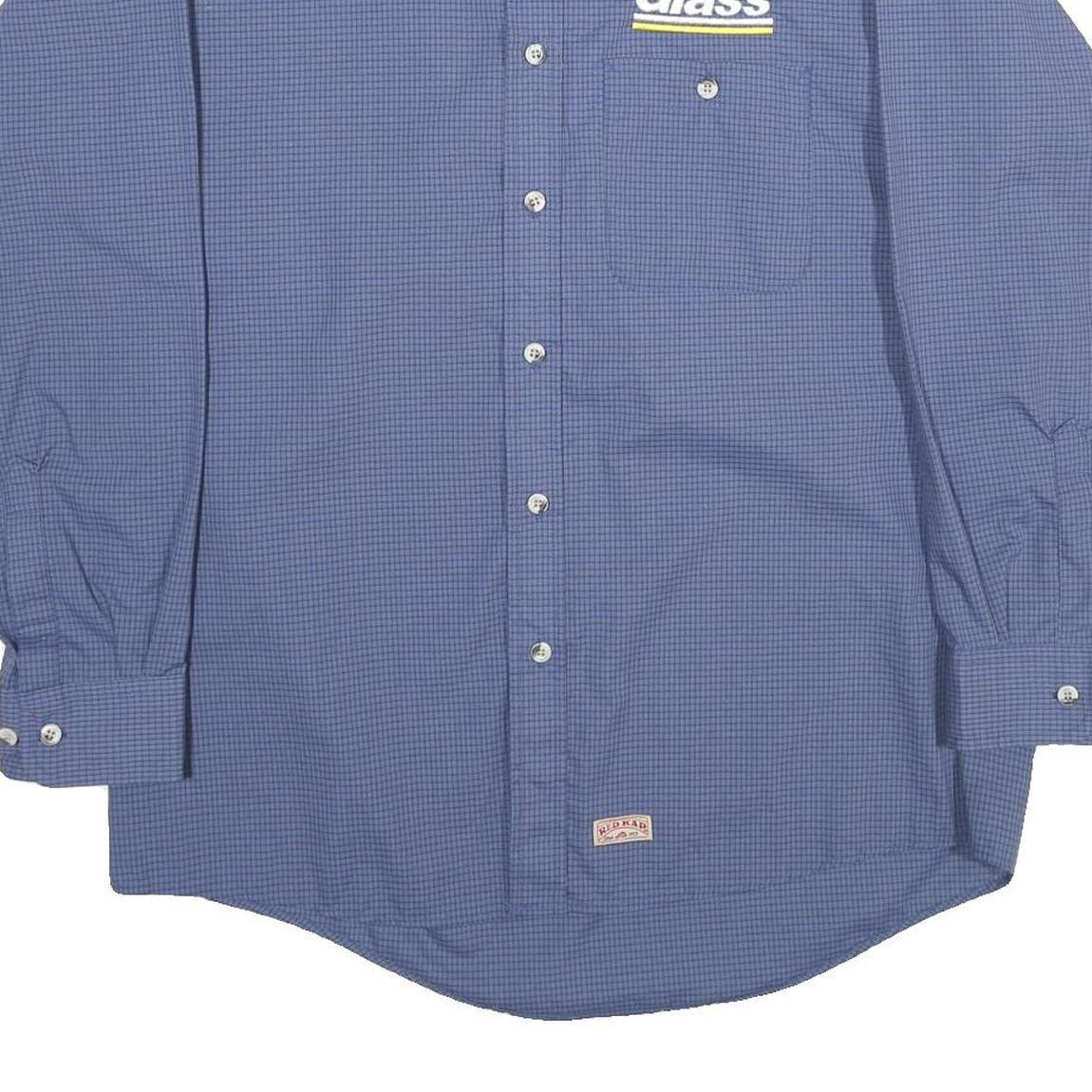 RED KAP Mens Blue Check Long Sleeve Shirt L Workwear Cotton Blend