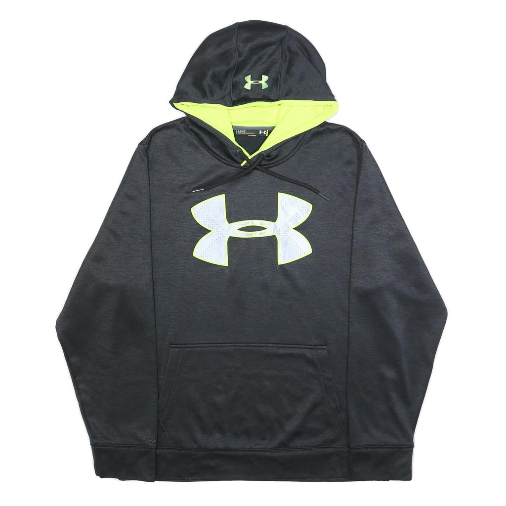 UNDER ARMOUR Mens Black & Yellow Logo Pullover Hoodie L Cotton Blend Sweatshirt