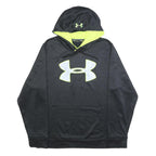 UNDER ARMOUR Mens Black & Yellow Logo Pullover Hoodie L Cotton Blend Sweatshirt