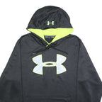 UNDER ARMOUR Mens Black & Yellow Logo Pullover Hoodie L Cotton Blend Sweatshirt