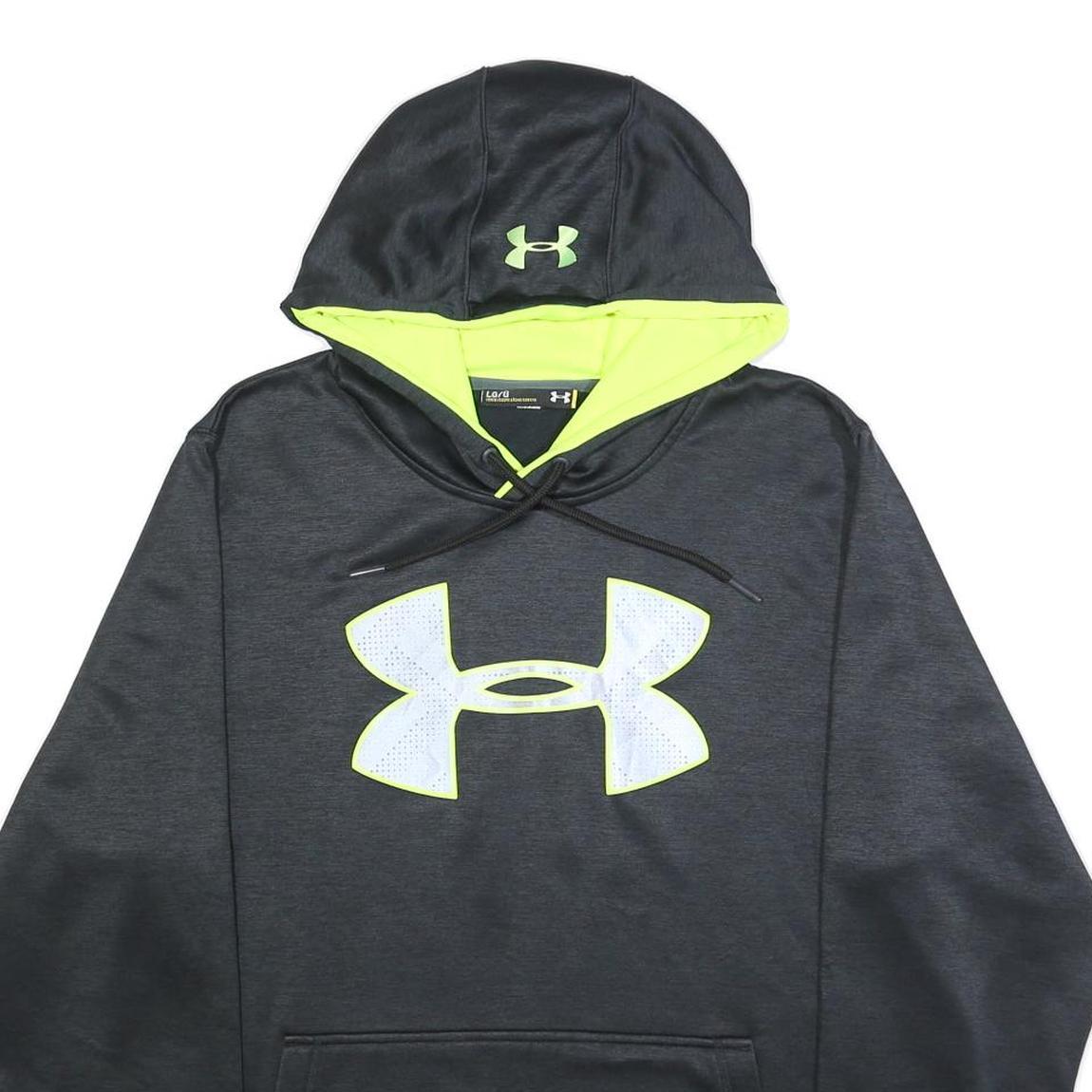 UNDER ARMOUR Mens Black & Yellow Logo Pullover Hoodie L Cotton Blend Sweatshirt