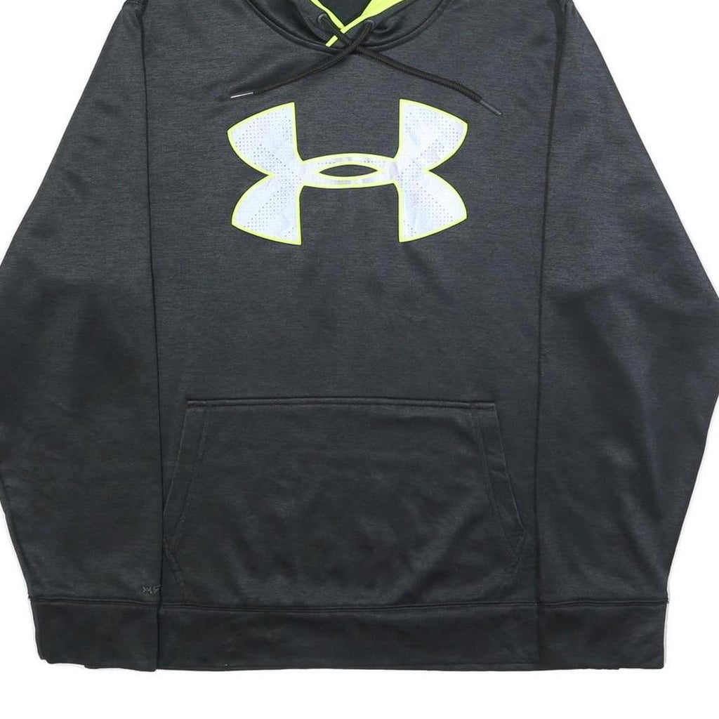 UNDER ARMOUR Mens Black & Yellow Logo Pullover Hoodie L Cotton Blend Sweatshirt