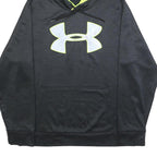 UNDER ARMOUR Mens Black & Yellow Logo Pullover Hoodie L Cotton Blend Sweatshirt