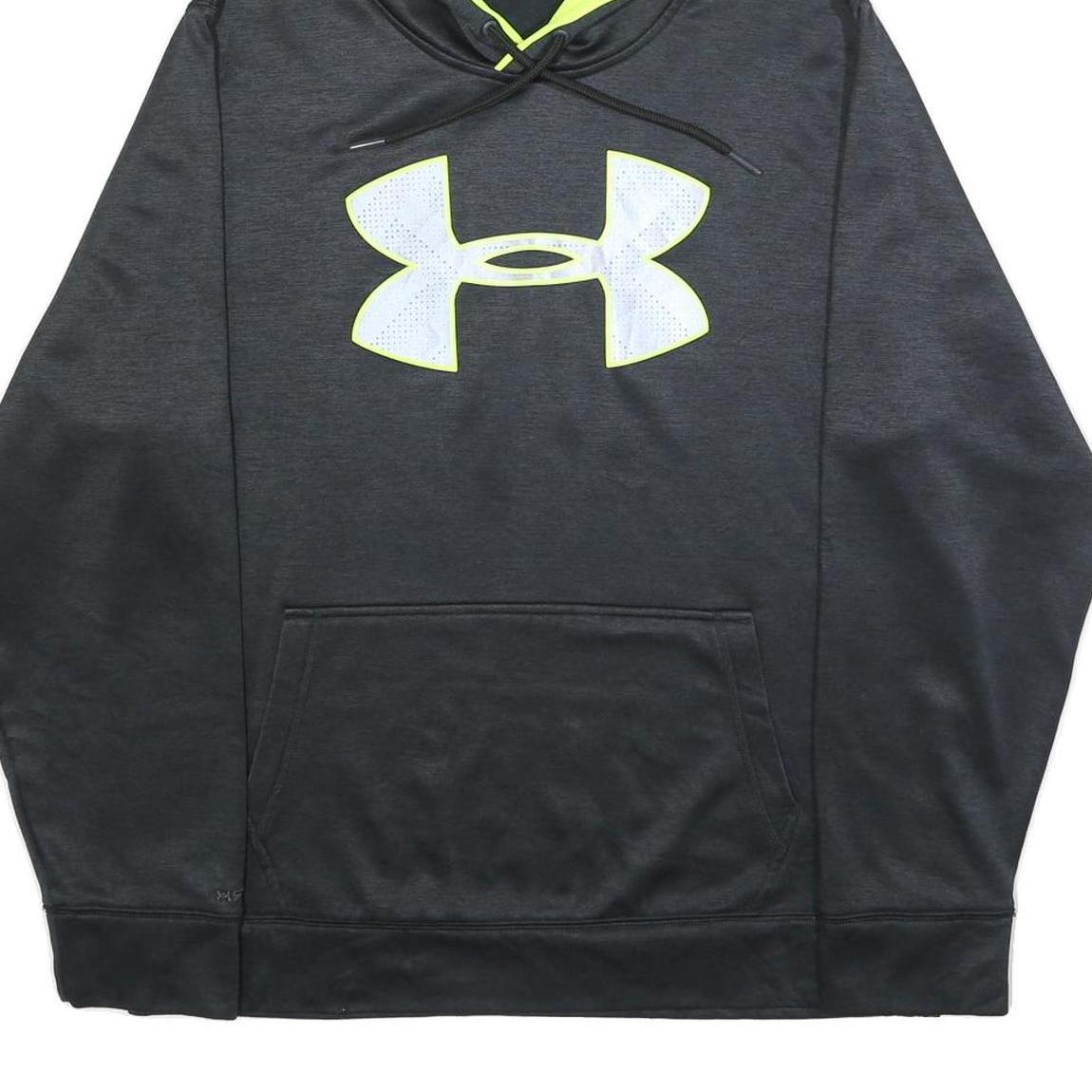 UNDER ARMOUR Mens Black & Yellow Logo Pullover Hoodie L Cotton Blend Sweatshirt