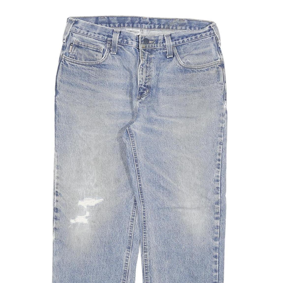 CARHARTT Mens Regular Fit Blue Denim Jeans W34 L30 Distressed Cotton Blend Zip