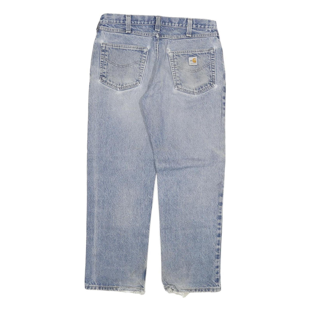 CARHARTT Mens Regular Fit Blue Denim Jeans W34 L30 Distressed Cotton Blend Zip