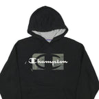 CHAMPION Mens Black Cotton Blend Pullover Hoodie M Camo Logo Sweatshirt