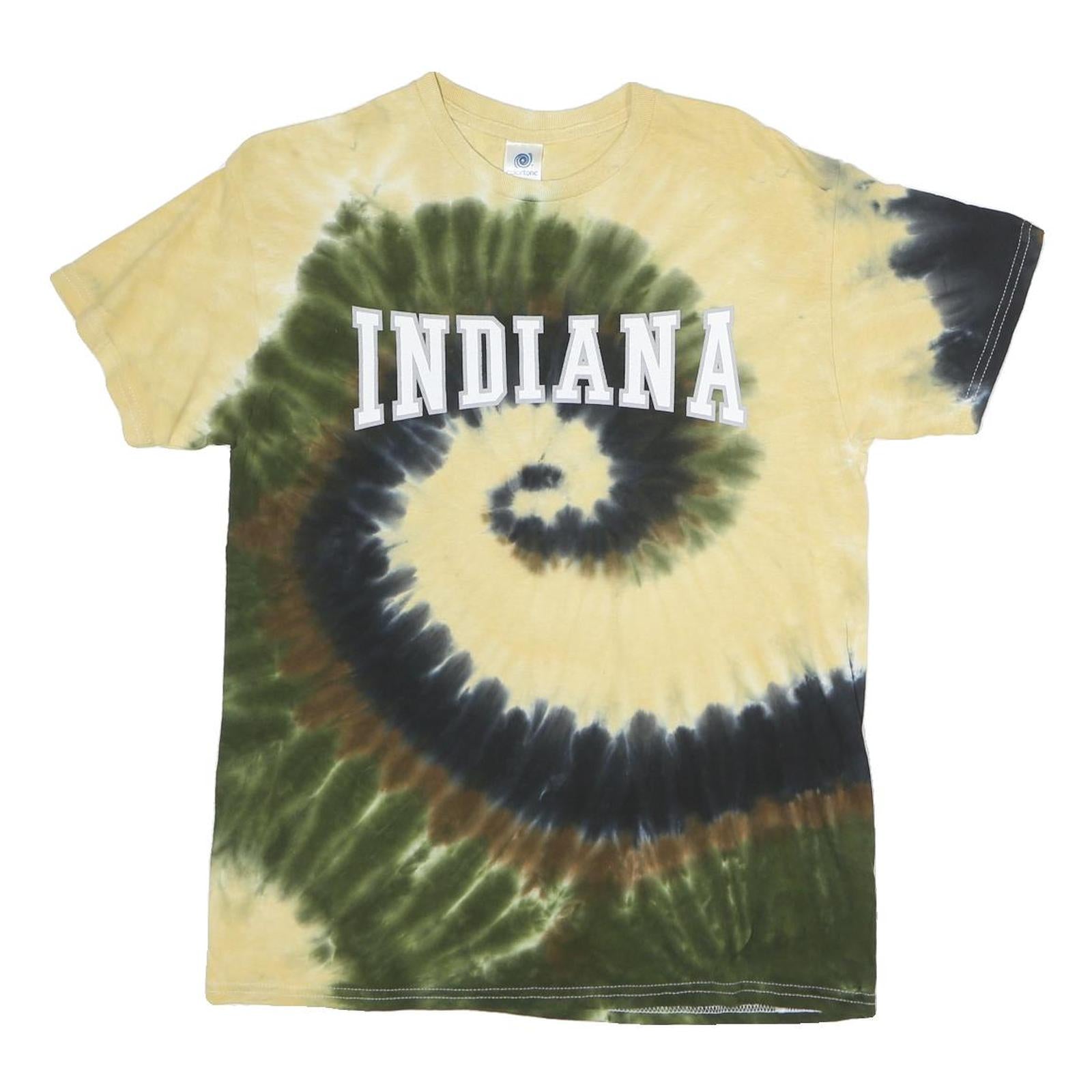 COLORTONE Mens Yellow & Green Tie Dye Indiana T-Shirt M Short Sleeve Crew Neck