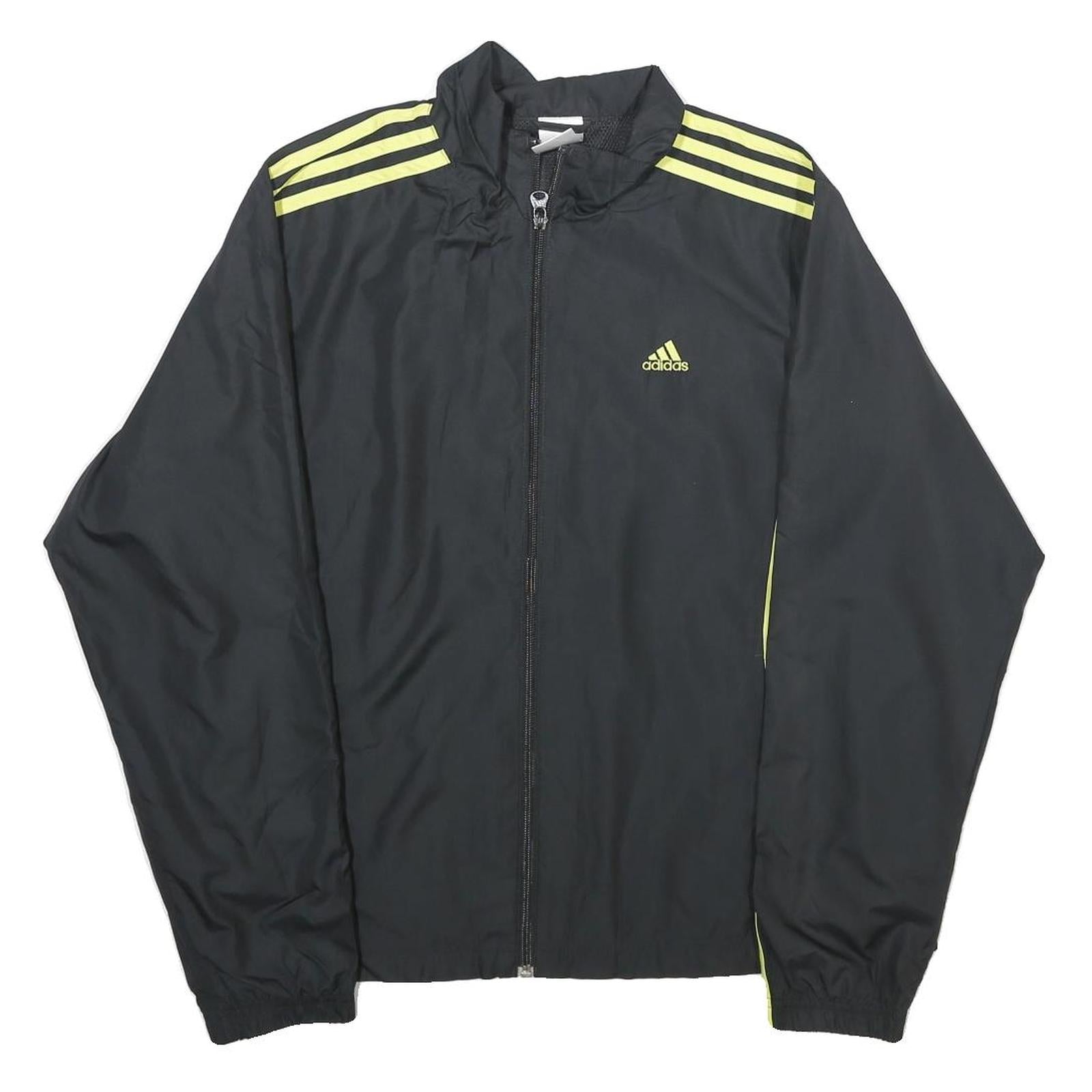 ADIDAS Womens Black & Yellow Track Jacket UK 18 Polyester Zip Athletic