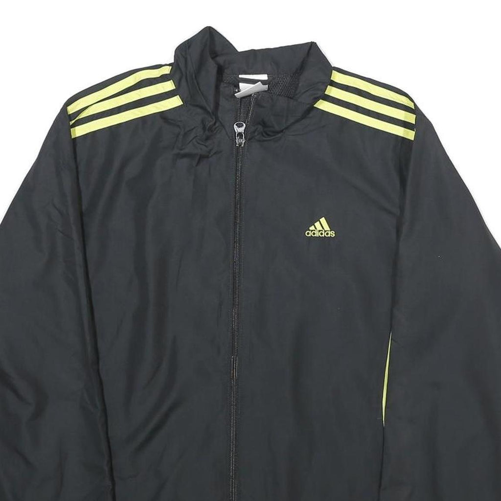 ADIDAS Womens Black & Yellow Track Jacket UK 18 Polyester Zip Athletic
