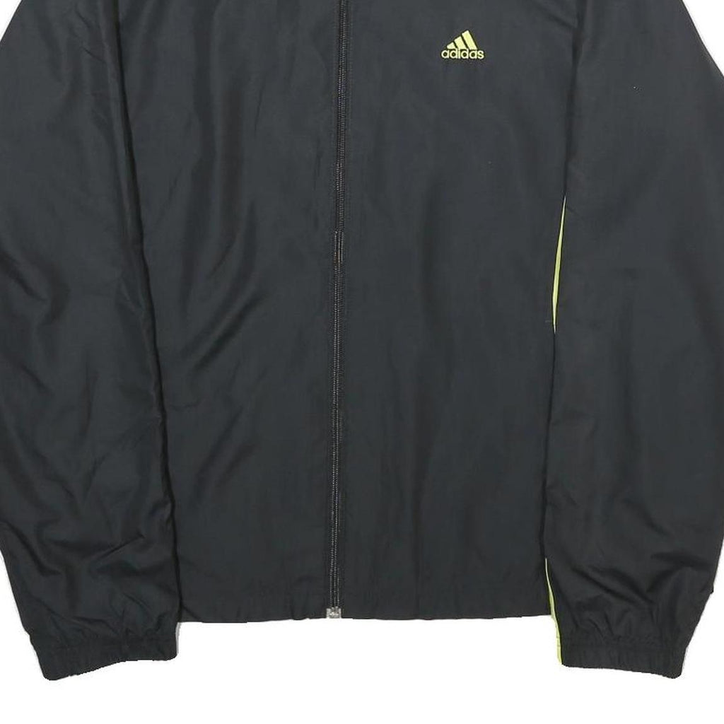ADIDAS Womens Black & Yellow Track Jacket UK 18 Polyester Zip Athletic