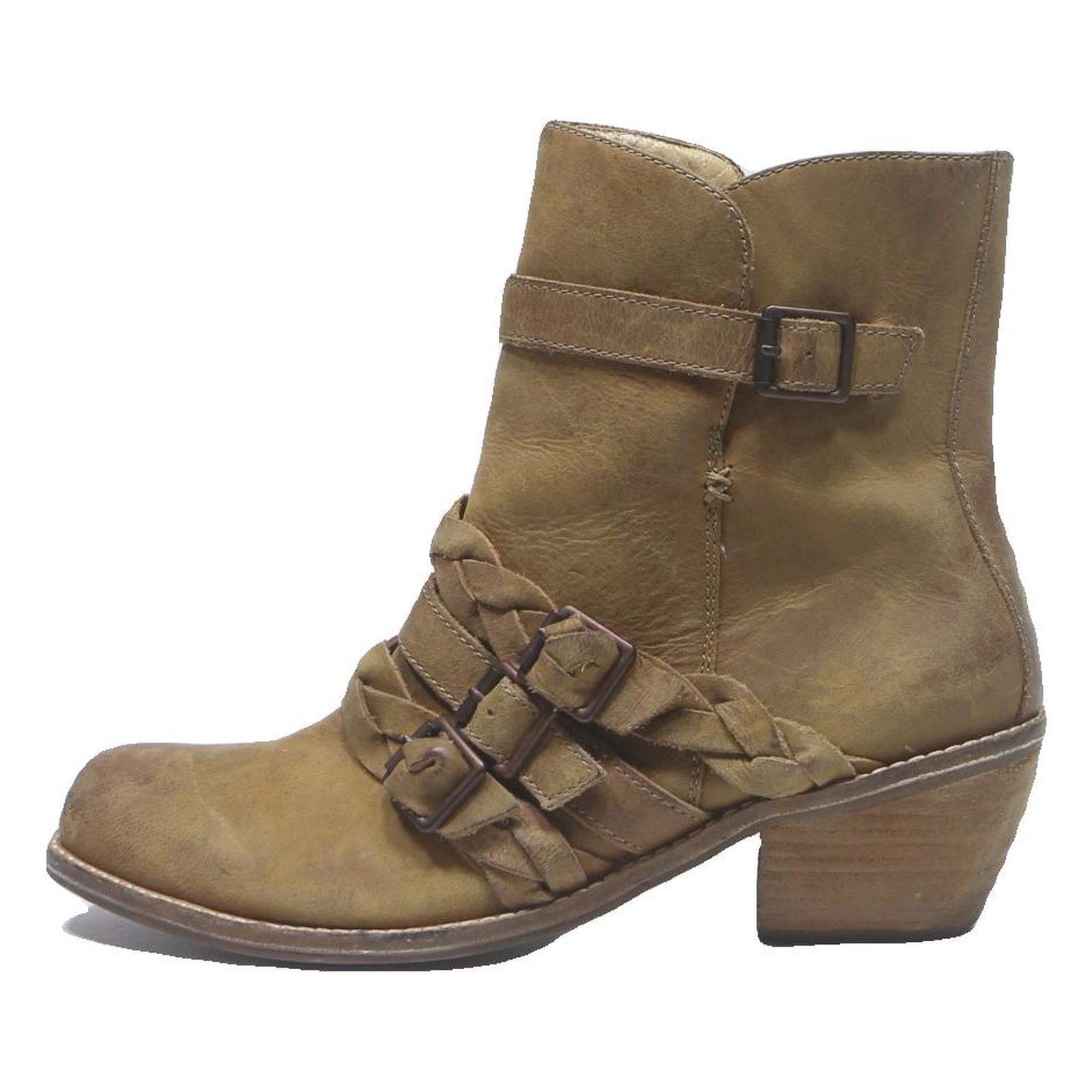LATIGO Womens Ankle Boots Leather Tan UK 8 Braided Straps Buckle Detail